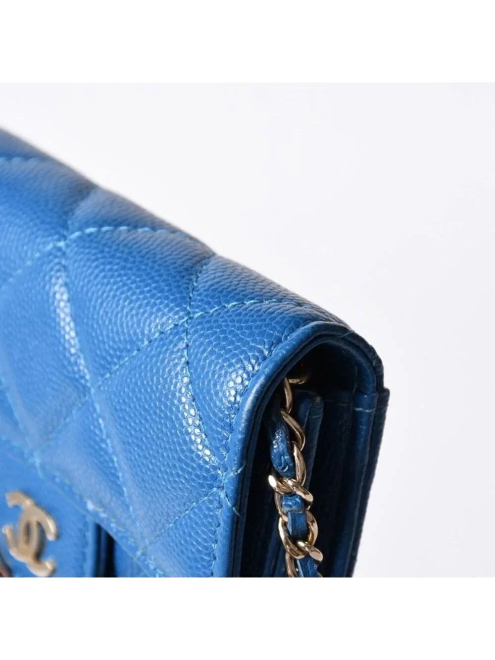 Chanel Chain Wallet Coin Purse CC Logo Caviar Leather Blue